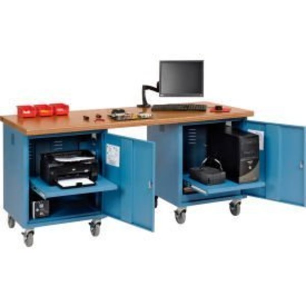 Global Equipment 72 x 30 Mobile Pedestal Computer Workbench - Shop Top Safety Edge - Blue 318649BL
